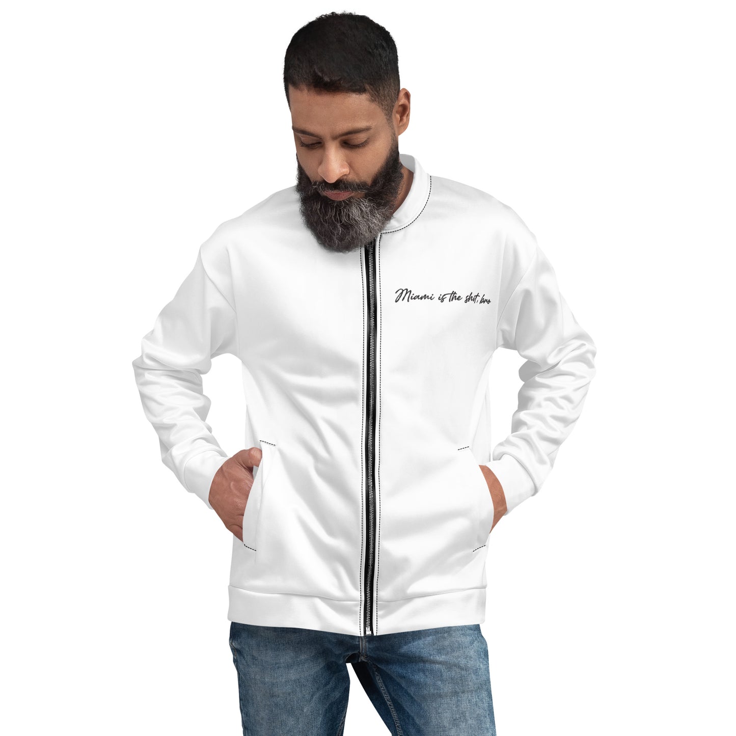 Miami is the Shit, Bro Casual Bomber White Jacket