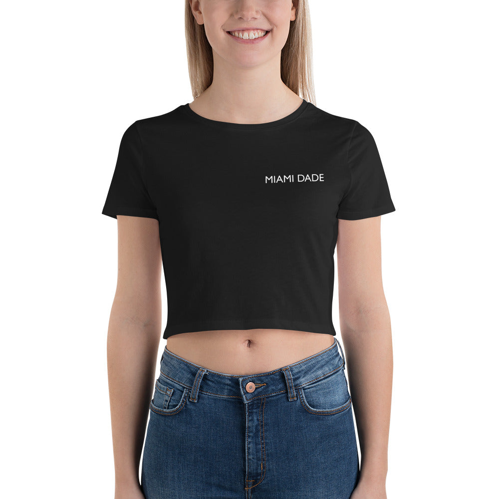 Miami Dade Short Sleeve Round Neck Black Crop Top for Women