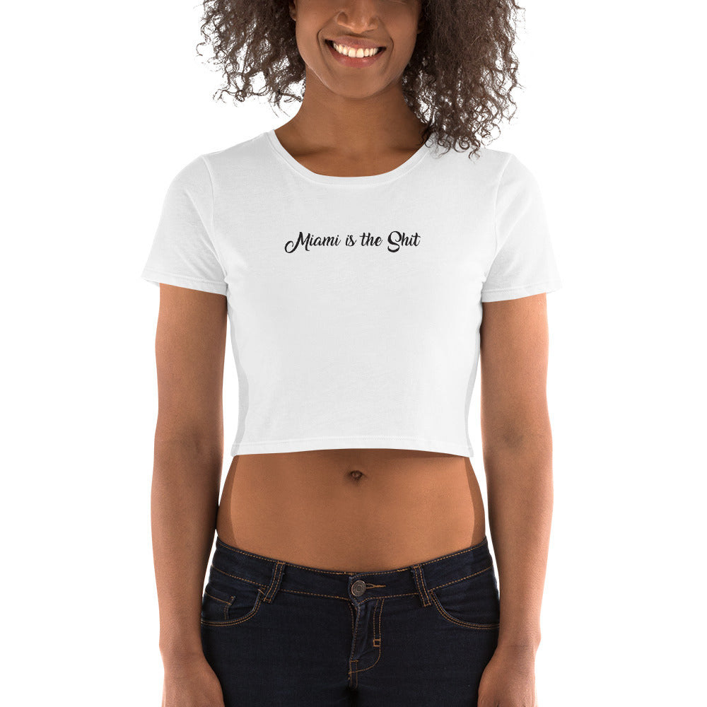 Miami is the Shit Short Sleeve Round Neck White Crop Top for Women