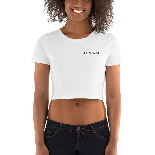 Miami Dade Short Sleeve Round Neck White Crop Top for Women